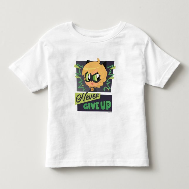 Chibi Cat Noir Ge aldrig upp T Shirt (Framsida)