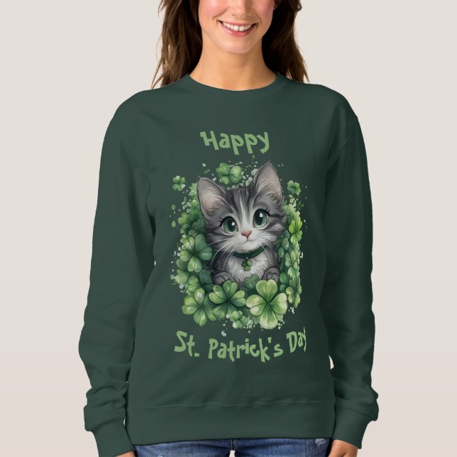 Chibi Cat St. Patrick's Day Sweatshirt T Shirt (Framsida)