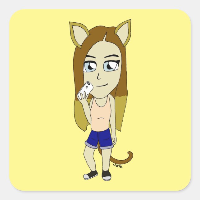 Chibi Catgirl Fyrkantigt Klistermärke (Framsida)