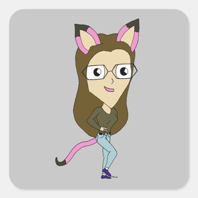 chibi catgirl fyrkantigt klistermärke (Framsida)