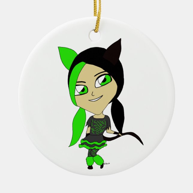 chibi catgirl julgransprydnad keramik (Framsidan)
