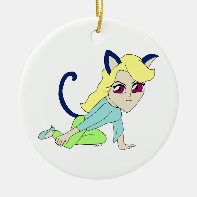 chibi catgirl julgransprydnad keramik (Framsidan)
