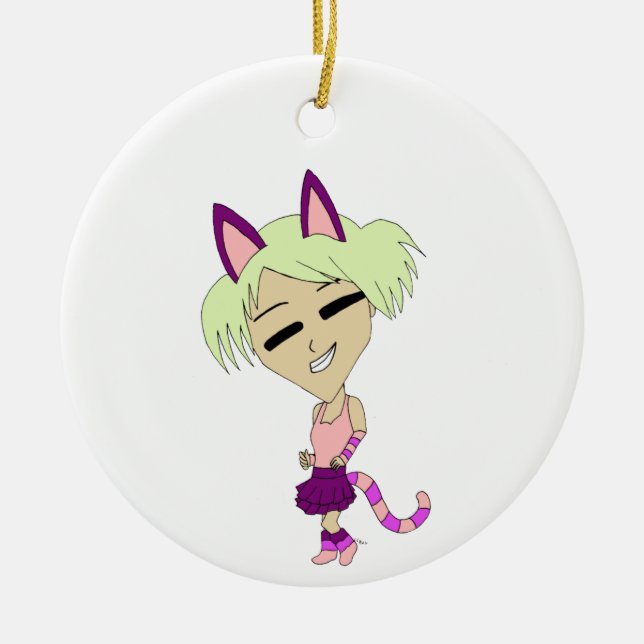 chibi catgirl julgransprydnad keramik (Framsidan)