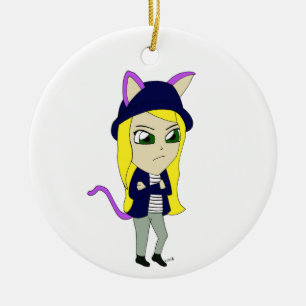 chibi catgirl julgransprydnad keramik