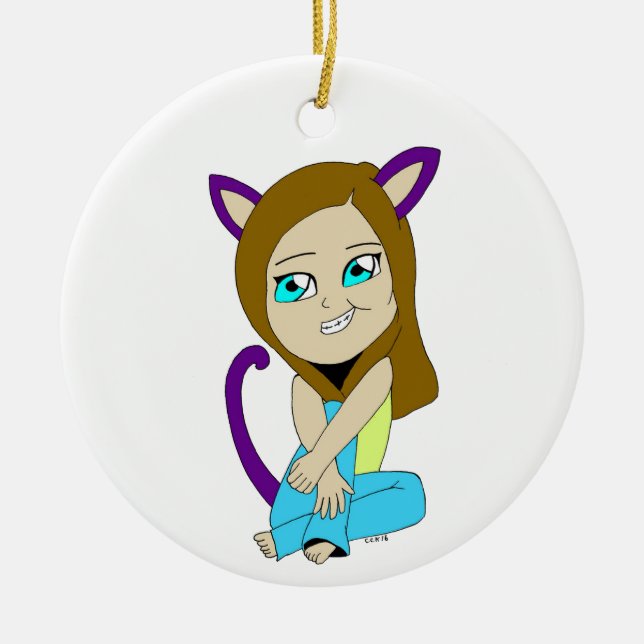 chibi catgirl julgransprydnad keramik (Framsidan)