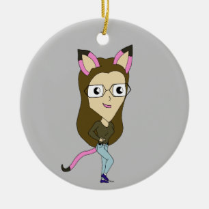 chibi catgirl julgransprydnad keramik