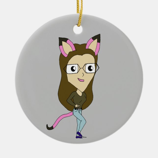 chibi catgirl julgransprydnad keramik (Framsidan)