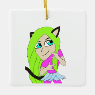 chibi catgirl julgransprydnad keramik