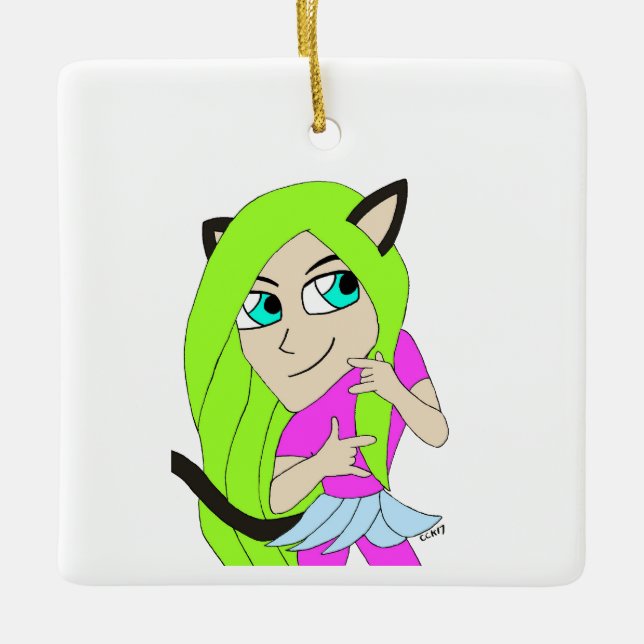 chibi catgirl julgransprydnad keramik (Framsida)