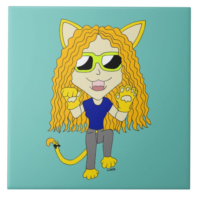 Chibi Catgirl med tassar Kakelplatta (Framsidan)