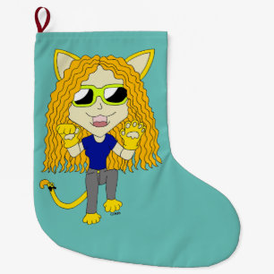 Chibi Catgirl med tassar Stor Julstrumpa