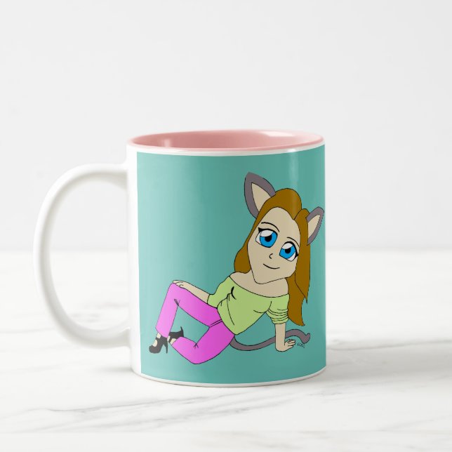 chibi catgirl Två-Tonad mugg (Vänster)