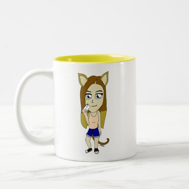 Chibi Catgirl Två-Tonad Mugg (Vänster)