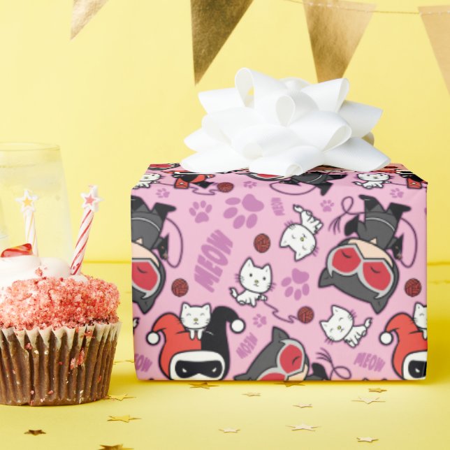 Chibi Catwomen, Harley Quinn och Kittens Mönster Presentpapper (Födelsedagsfest)