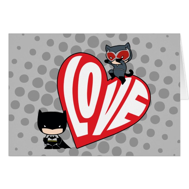 Chibi Catwomen Pouning på Batman Hälsningskort (Framsidan Horizontal)