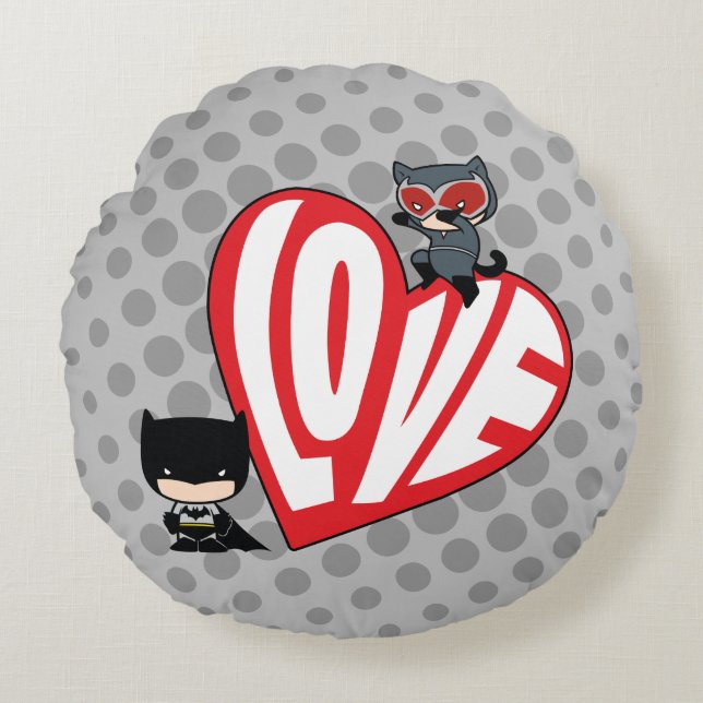 Chibi Catwomen Pouning på Batman Rund Kudde (Framsidan)