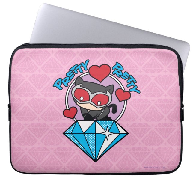 Chibi Catwomen Sitta Atop Large Diamond Laptop Fodral (Framsidan)
