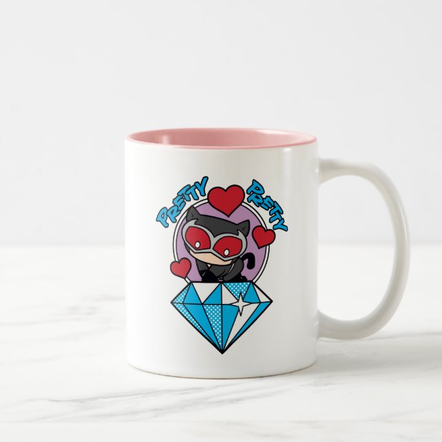 Chibi Catwomen Sitta Atop Large Diamond Två-Tonad Mugg (Höger)