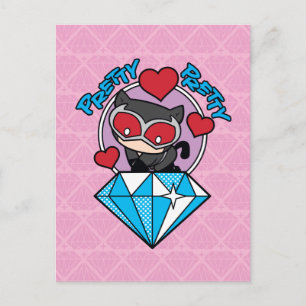 Chibi Catwomen Sitta Atop Large Diamond Vykort