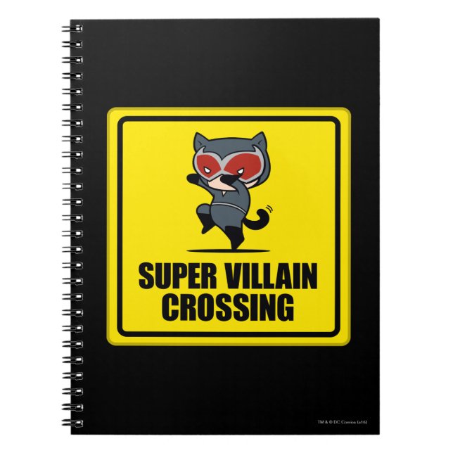 Chibi Catwomen Toppen Villain Crossing Sign Anteckningsbok Med Spiral (Framsidan)