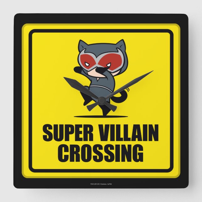 Chibi Catwomen Toppen Villain Crossing Sign Fyrkantig Klocka (Framsida)