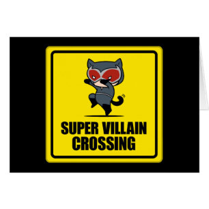 Chibi Catwomen Toppen Villain Crossing Sign Hälsningskort
