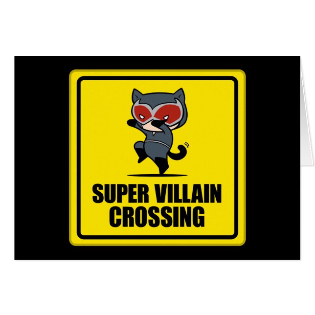 Chibi Catwomen Toppen Villain Crossing Sign Hälsningskort (Framsidan Horizontal)