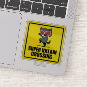 Chibi Catwomen Toppen Villain Crossing Sign Klistermärken