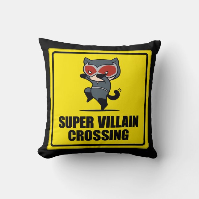 Chibi Catwomen Toppen Villain Crossing Sign Kudde (Framsida)