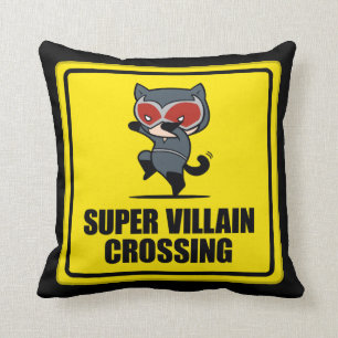 Chibi Catwomen Toppen Villain Crossing Sign Kudde