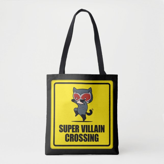Chibi Catwomen Toppen Villain Crossing Sign Tygkasse (Framsida)