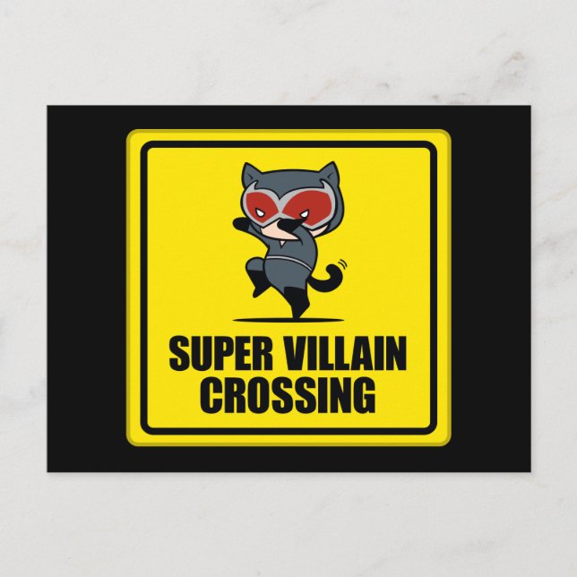 Chibi Catwomen Toppen Villain Crossing Sign Vykort (Framsida)