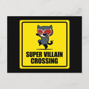 Chibi Catwomen Toppen Villain Crossing Sign Vykort