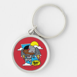 Chibi Cyborg Blast Av! Rund Silverfärgad Nyckelring