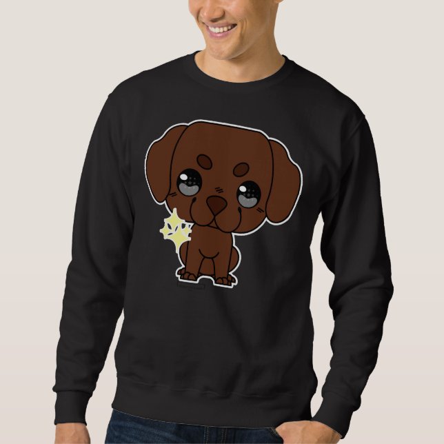 Chibi Doggo Pupper Chocolate Lab Lång Ärmad Tröja (Framsida)