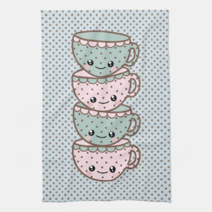 Chibi Dotty Tekopp Stack Rosa och Blue Kökshandduk
