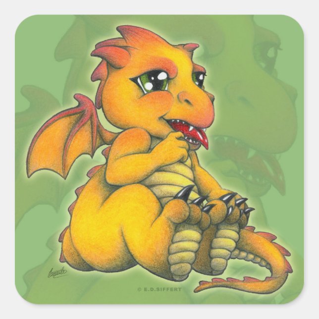 Chibi Dragon Fyrkantigt Klistermärke (Framsida)