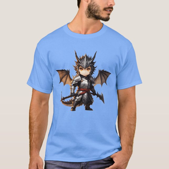 Chibi dragonwarrior Front Pose i Fullt pansar lust T Shirt (Framsida)