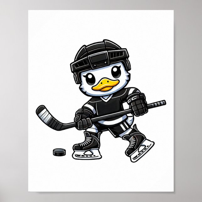 Chibi Duck Playing Ice Hockey Cute Design  Poster (Framsidan)