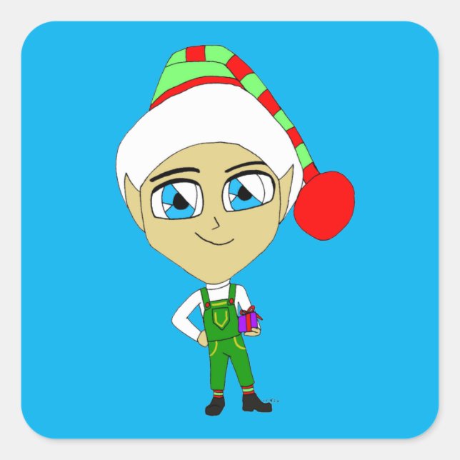 chibi elf fyrkantigt klistermärke (Framsida)