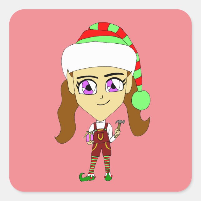 chibi elf fyrkantigt klistermärke (Framsida)