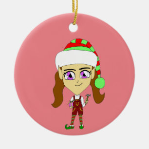 chibi elf julgransprydnad keramik