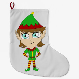 chibi elf-knapp stor julstrumpa