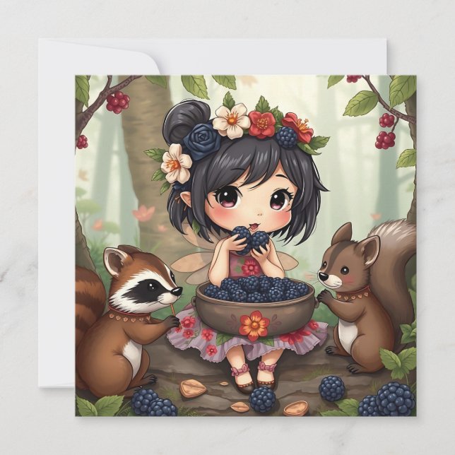 Chibi Fairy and Forest Animals Blank Kort (Framsida)