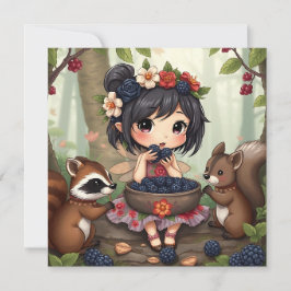 Chibi Fairy and Forest Animals Blank Kort