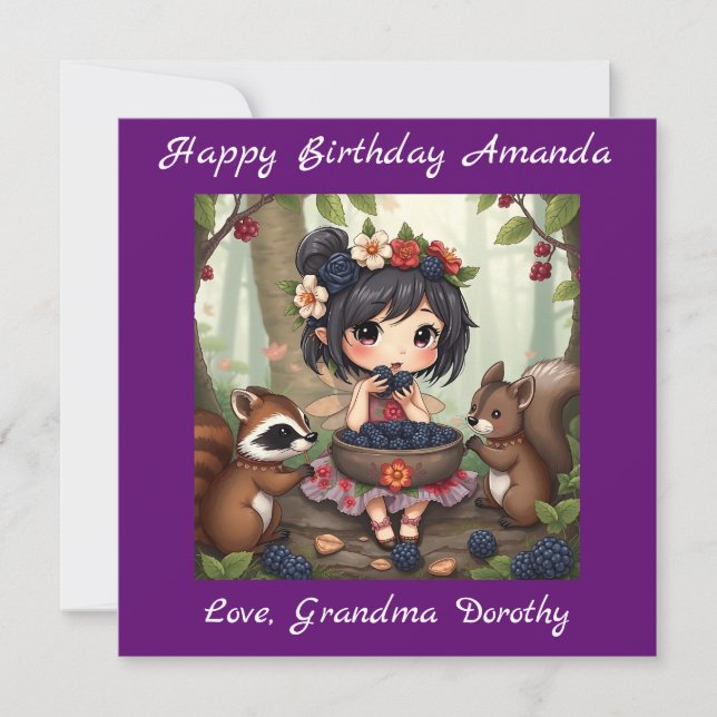 Chibi Fairy Birthday | Färgsida Kort (Framsida)