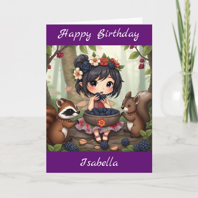 Chibi Fairy Birthday | Färgsida Kort (Framsida)