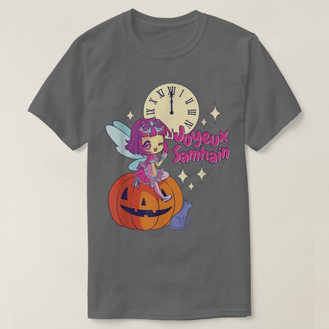 Chibi Fairy Godmor Black Cat Pumpkin Halloween T Shirt (Design framsida)
