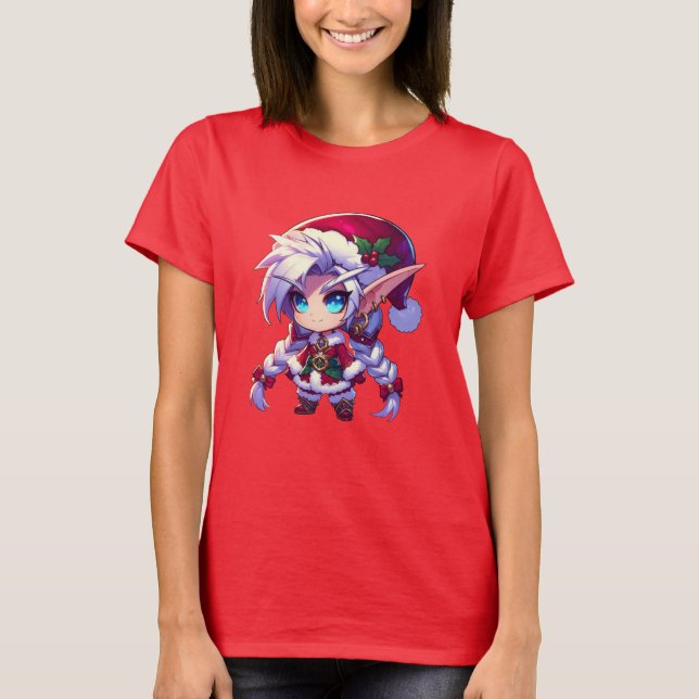 Chibi Fantasy jul Elf T Shirt (Framsida)