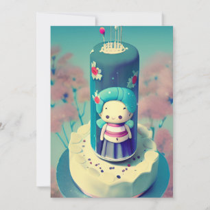 Chibi fe morma födelsedagskalas grönt röd blomma julkort